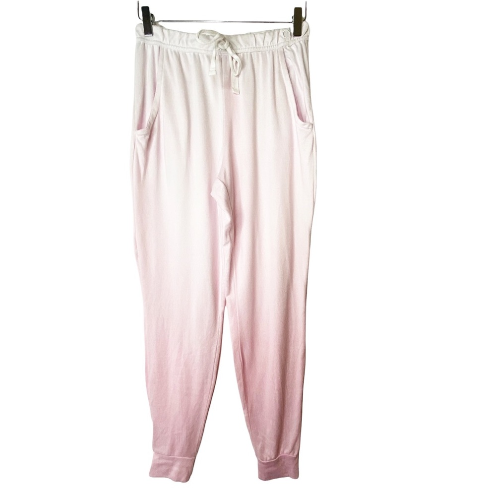 Born Pink White Dip-Dye Hacci Cozy Ombre Soft Lounge Jogger Pants Large - Picture 3 of 8